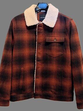 Lucky Brand Rust Brown Ombre Plaid Jacket k10455 - Large